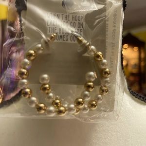 Gold and White Beaded Hoop Earrings